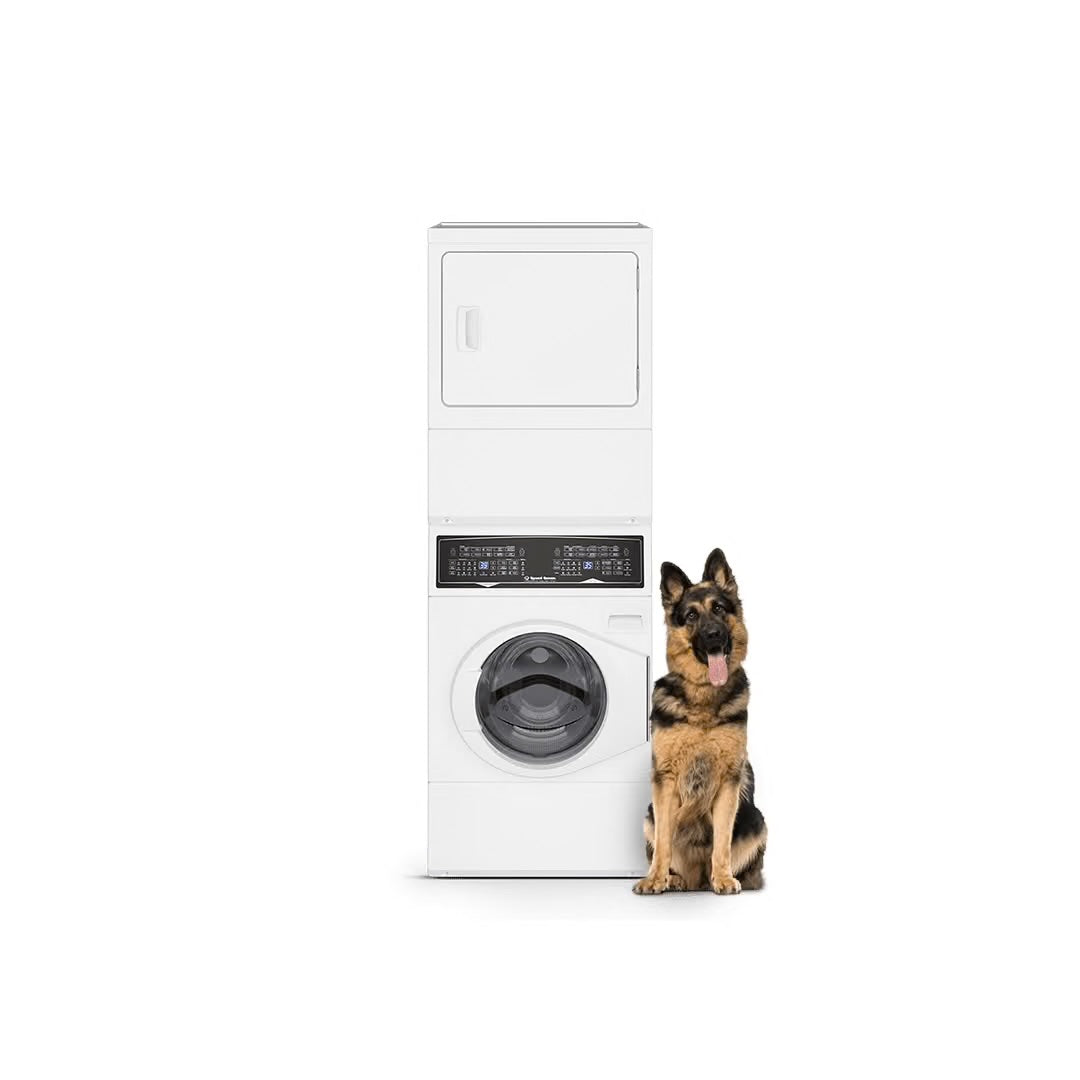 Stacked White Washer - Gas Dryer with Pet Plus Sanitize Fast Cycle Times 5-Year Warranty