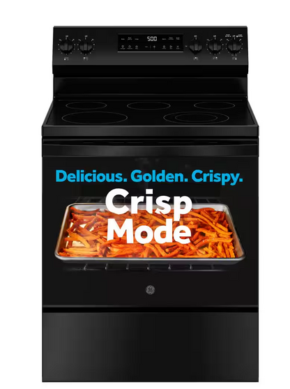 Cocina eléctrica independiente de 30 pulgadas con 5 quemadores en color negro y modo crujiente