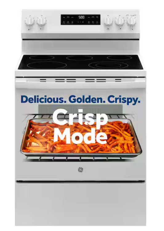 30 in. 5 Burner Element Free-Standing Electric Range in White with Crisp Mode