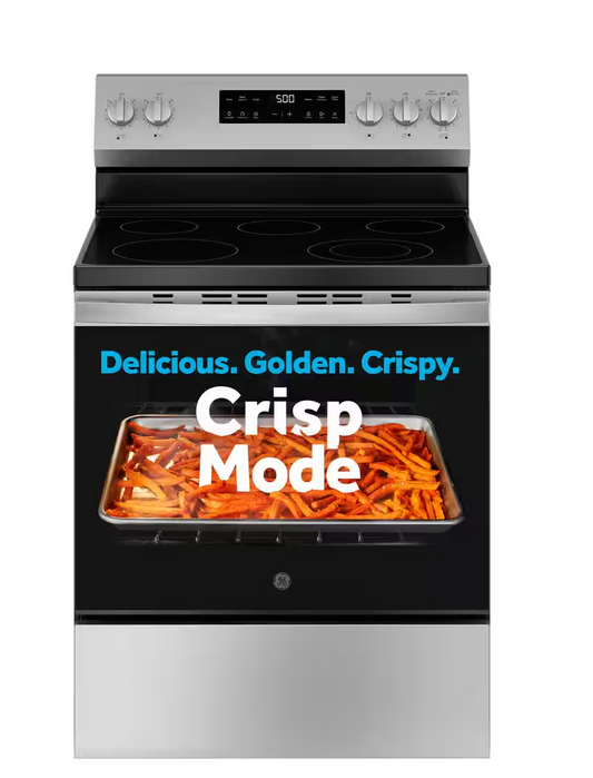 30 in. 5 Burner Element Free-Standing Electric Range in Stainless with Crisp Mode