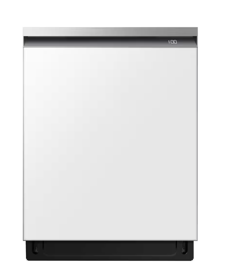 Bespoke 24 in White Glass Top Control Smart Built-In Tall Tub Dishwasher with Stainless Steel Tub and AutoRelease, 42dBA