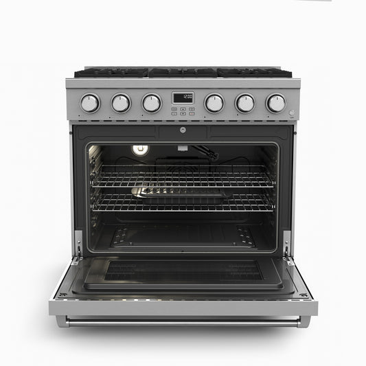 Contemporary 36-in 6 Burners Freestanding Gas Range with convection oven in Stainless Steel
