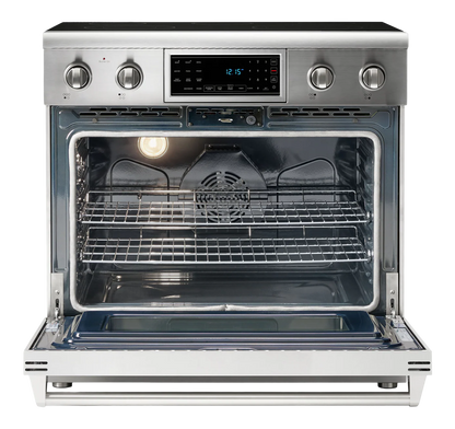 Horno de convección Air Fry de 36 pulgadas con cubierta de vidrio, 5 quemadores y 6 pies cúbicos, cocina eléctrica independiente (acero inoxidable) 