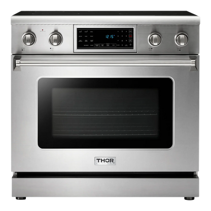 Horno de convección Air Fry de 36 pulgadas con cubierta de vidrio, 5 quemadores y 6 pies cúbicos, cocina eléctrica independiente (acero inoxidable) 