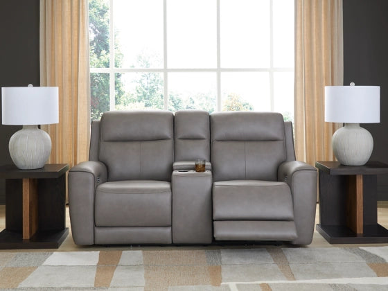 5Z-Comfort Dual Power Leather Reclining Loveseat with Console
