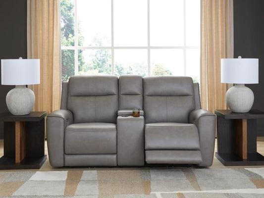 5Z-Comfort Dual Power Leather Reclining Loveseat with Console