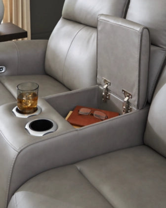 5Z-Comfort Dual Power Leather Reclining Loveseat with Console