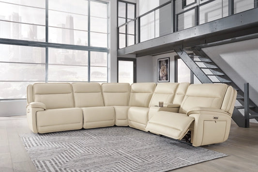 Double Deal 6-Piece Dual Power Leather Reclining Modular Sectional with Console
