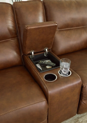 Francesca Dual Power Leather Reclining Loveseat with Console