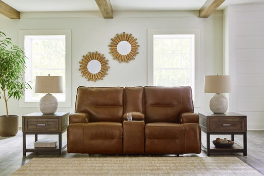 Francesca Dual Power Leather Reclining Loveseat with Console
