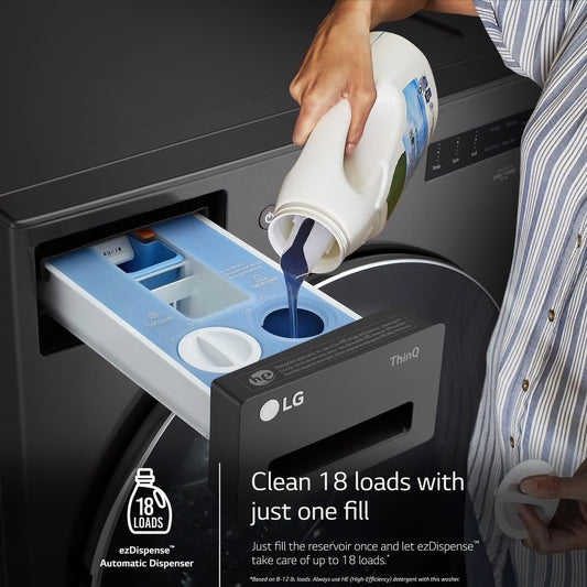 5.0 cu. ft. Stackable Smart Front Load Washer in Black Steel with ezDispense, AI Digital Dial, Steam and TurboWash360