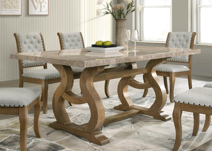 D072 - Rectangular Dining Table - Antique Oak / Golden Flower Marble