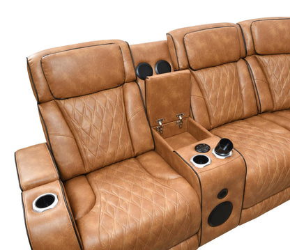 U12 - 3 Piece Power LED Sectional, Power Headrest, Heat, Massage Wireless Charger, And USB - Brown