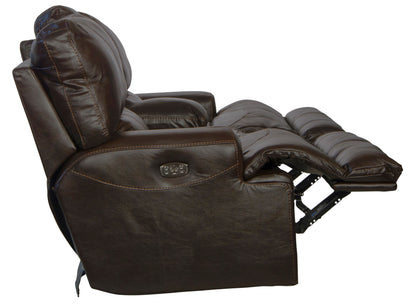 Wembley - Italian Leather Match Power Lay Flat Reclining Console Loveseat With Power Adjustable Headrest & Lumbar - Chocolate