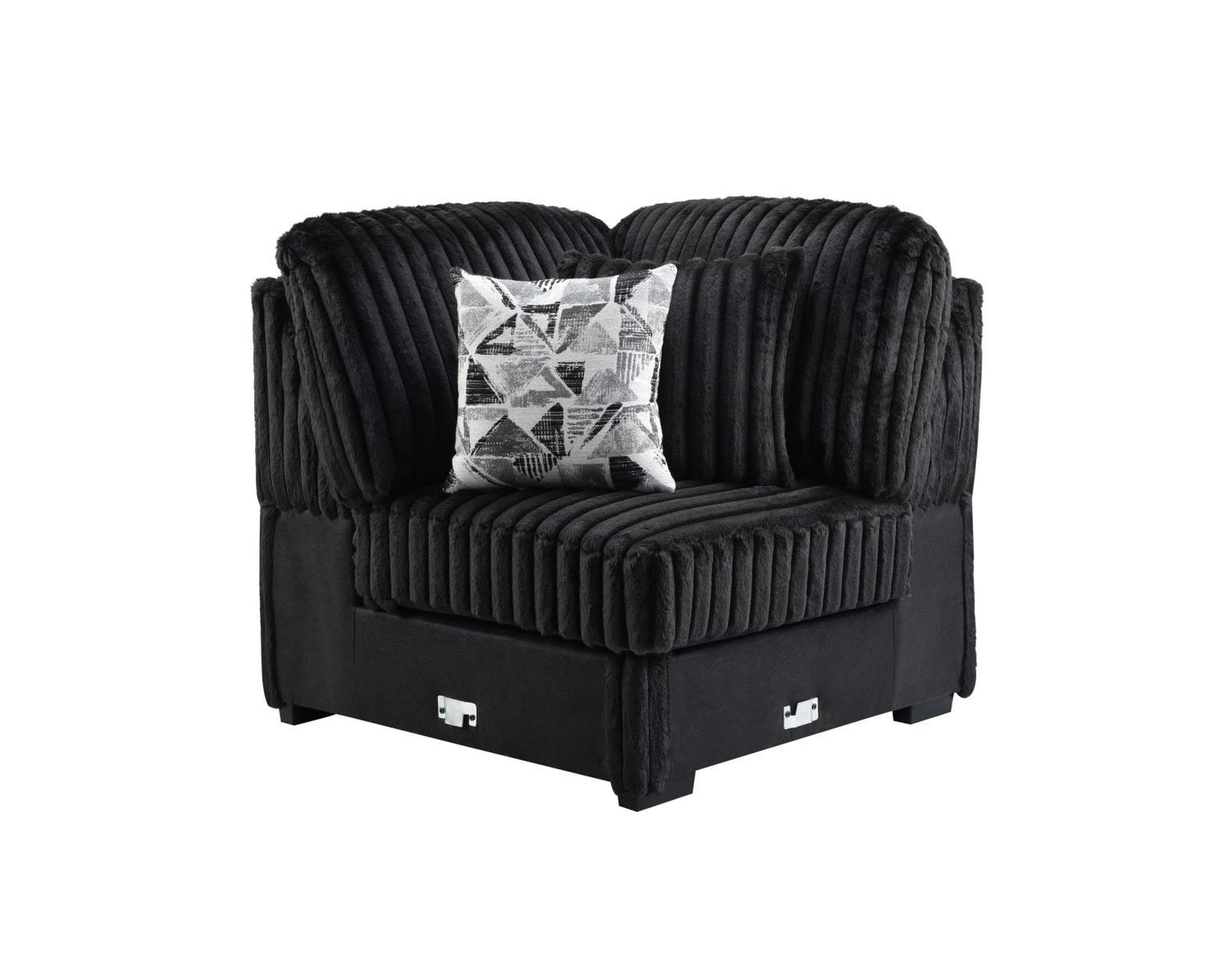 U259 - Corduroy Power Reclining 4 Piece Sectional With 2 Wireless Charger - Black