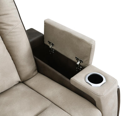 U78 - Power Reclining Chair With Power Headrest, Storage Arms / USB And Wireless Charger - Sand / Brown