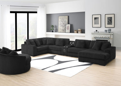 U242 - 7 Piece Setional With Right Chaise (1 RAF Chaise + 3 Armless Chair + 1 LAF + 1 Wedge + 1 Console) - Without Ottoman - Black
