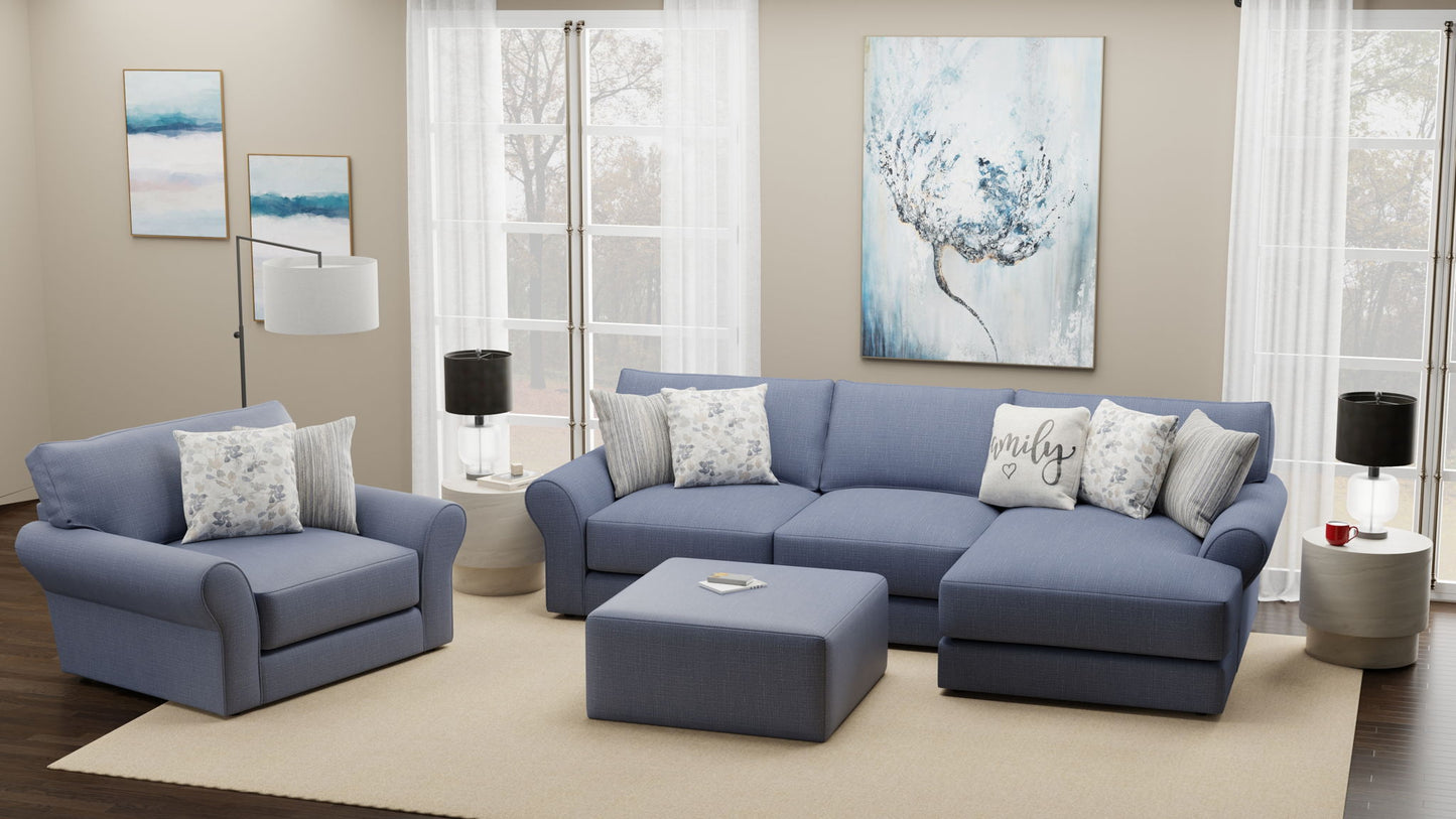 Cape May - Sofa Chaise With Comfort Coil Seating, 41" Cocktail Ottoman And 5 Accent Pillows Included