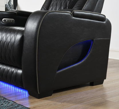 U70 - Power Reclining With Power Headrest, Massage, Heat, Ambient Lighting, Storage Arms / USB - Black