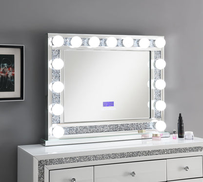 G-317 - Glamour Vanity Set (MDF Dresser + Mirror Bluetooth Speaker With Lights) - Pearl Silver