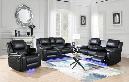 U126 - LED Reclining Loveseat With Bluetooth Speaker - Black