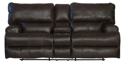 Wembley - Italian Leather Match Lay Flat Reclining Console Loveseat - Chocolate