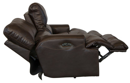 Wembley - Italian Leather Match Power Lay Flat Reclining Sofa With Power Adjustable Headrest - Chocolate