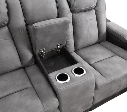 U77 - Power Reclining Sofa With Power Headrest, Reading Light, Magzine Pocket, Storage Arms / USB And Wireless Charger - Slate