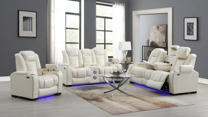 U94 - LED Power Reclining With Power Headrest, And Drop Down Table Sofa - White