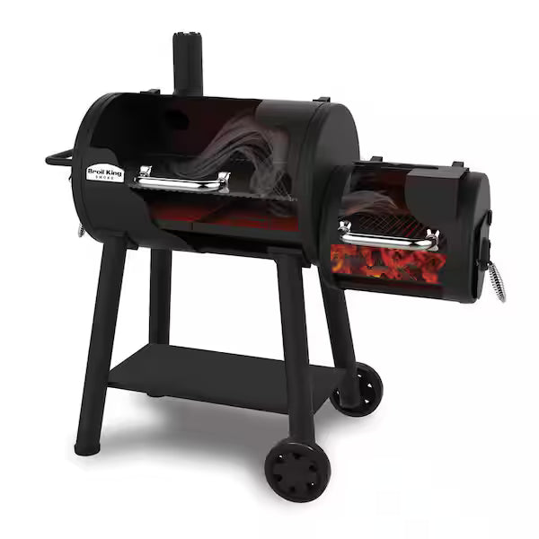 Broil King Regal Charcoal Offset 500 Charcoal Grill and Offset Smoker in Black