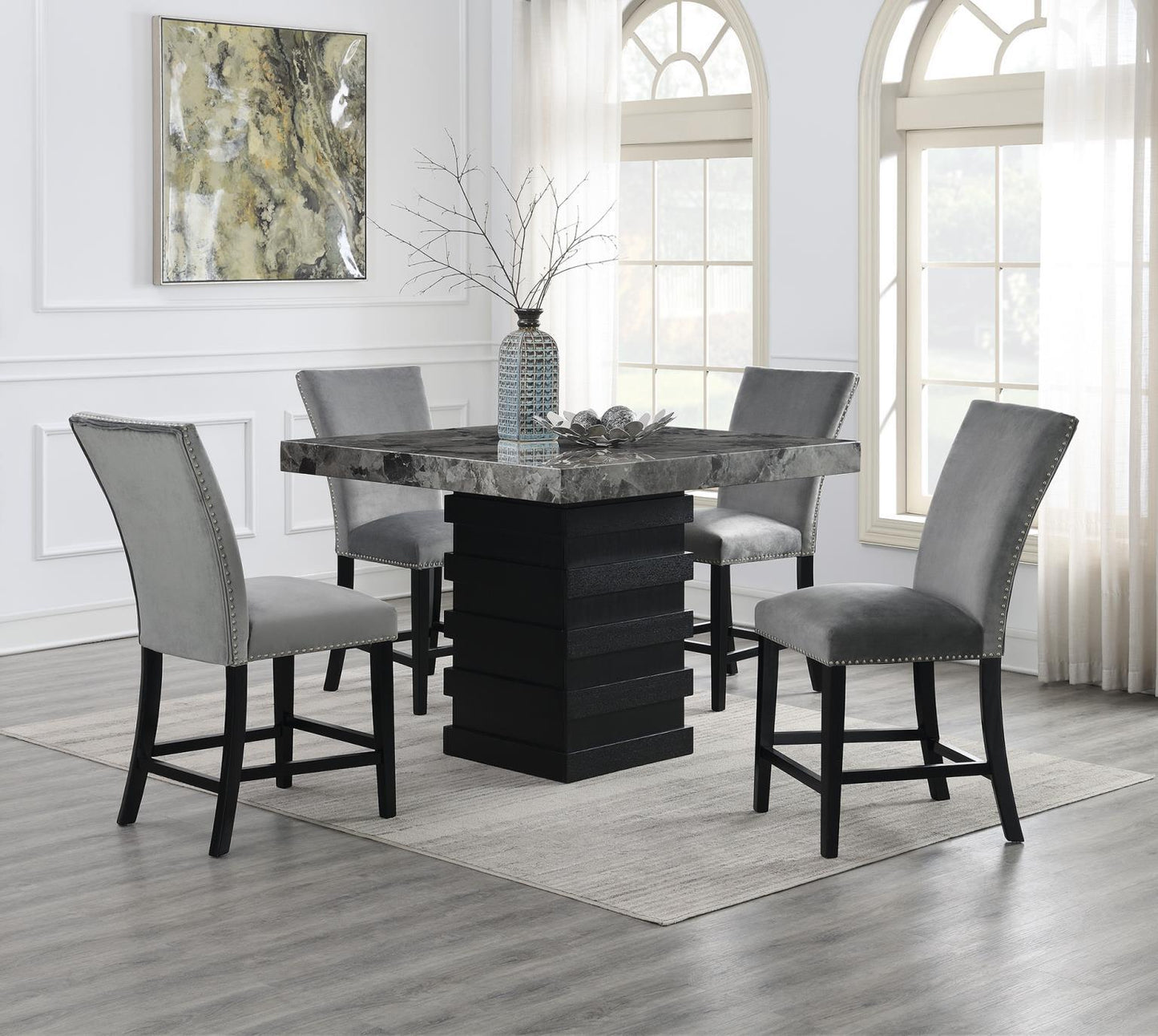 D136 - Faux Marble Counter Table - Gray