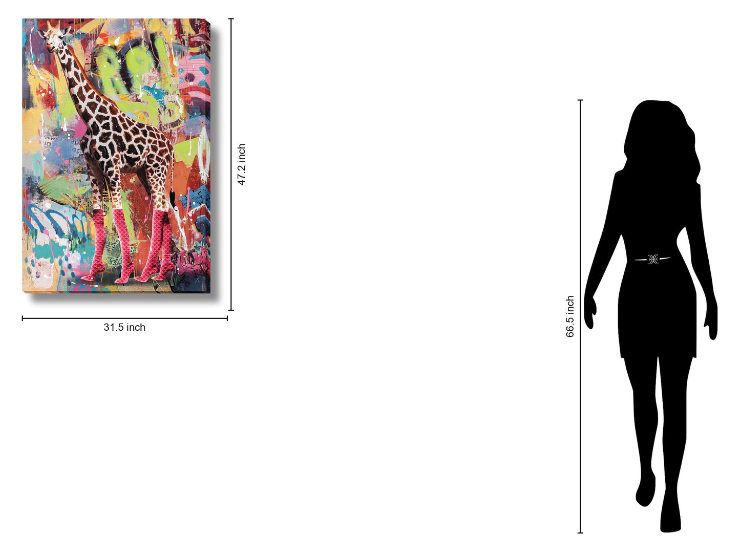 Neon Boots Giraffe - 47" x 32" Framed Wall Art - Dark Brown
