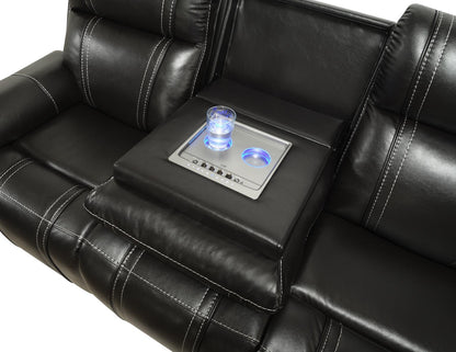 U68 - LED Power Reclining Sofa With EMM Control Panel, Dropdown Table, Bluetooth Speaker & Wireless - Black