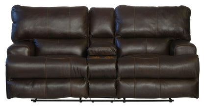 Wembley - Italian Leather Power Lay Flat Reclining Console Loveseat With Power Adjustable Headrest - Chocolate