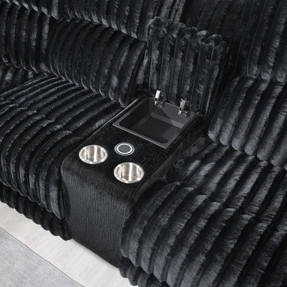 U60 - Corduroy Power 3 Piece Sectional With Bluetooth Speaker, And Wireless Charger - Black