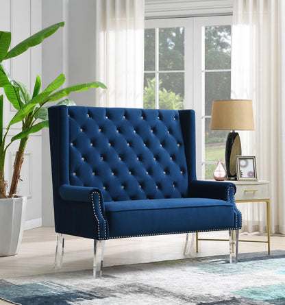 D2095 - High Back Velvet Wing Bench With Acrylic Legs
