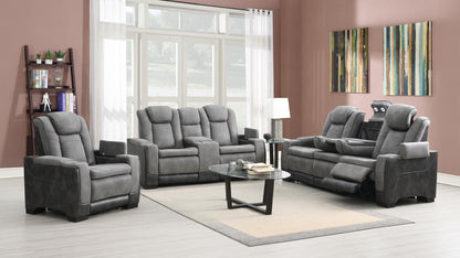 U77 - Power Reclining Sofa With Power Headrest, Reading Light, Magzine Pocket, Storage Arms / USB And Wireless Charger - Slate