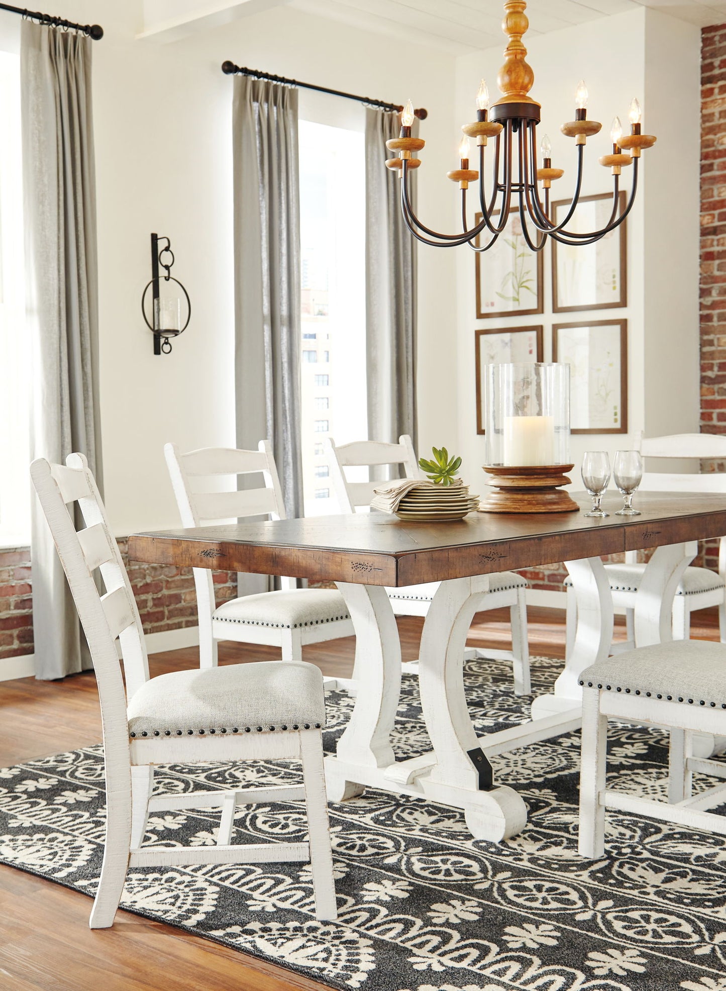Valebeck - Rectangular Dining Room Table - White / Brown