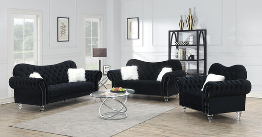 U217 - Loveseat With Two Fur Pillows & Acrylic Legs - Black
