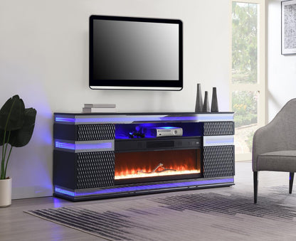 W035-TV - Fire Place TV Stand With Bluetooth Speaker, Multi Colors, RGB LED Light - Gray