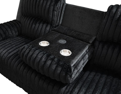 U161 - Corduroy Power LED Reclining Loveseat With Bluetooth Speaker - Black