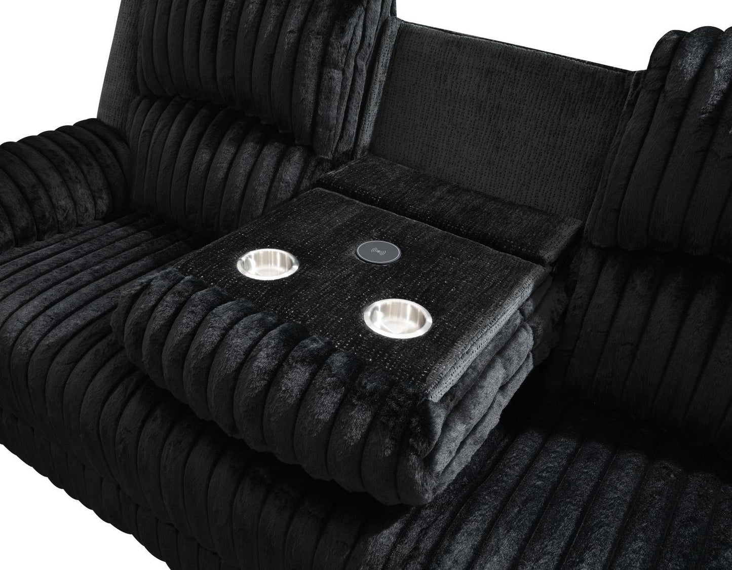 U161 - Corduroy Power LED Reclining Chair - Black