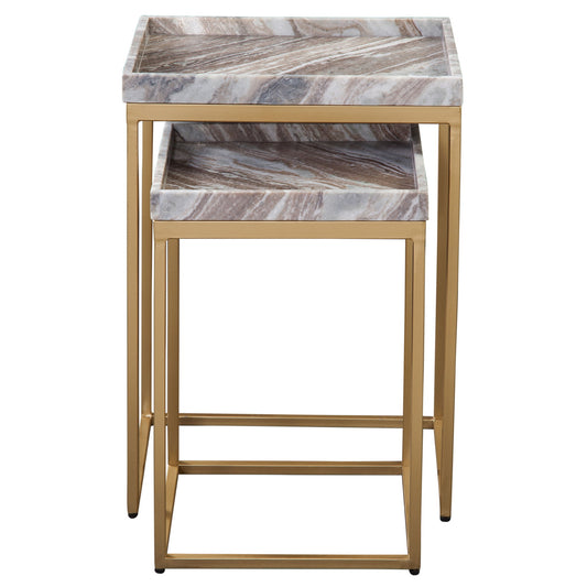 Chantel - Marble Top Nesting Tables - Brown / Gold