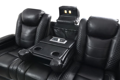 U92 - LED Power Reclining With Power Headrest, And Drop Down Table Sofa - Black