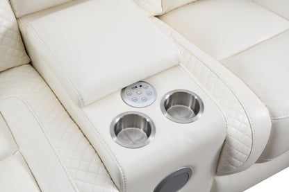 U94 - LED Power Reclining With Power Headrest, Bluetooth Speaker, And Drop Down Table Loveseat - White
