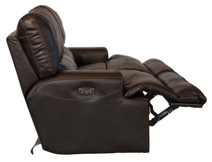 Wembley - Italian Leather Match Power Lay Flat Reclining Sofa With Power Adjustable Headrest & Lumbar - Chocolate