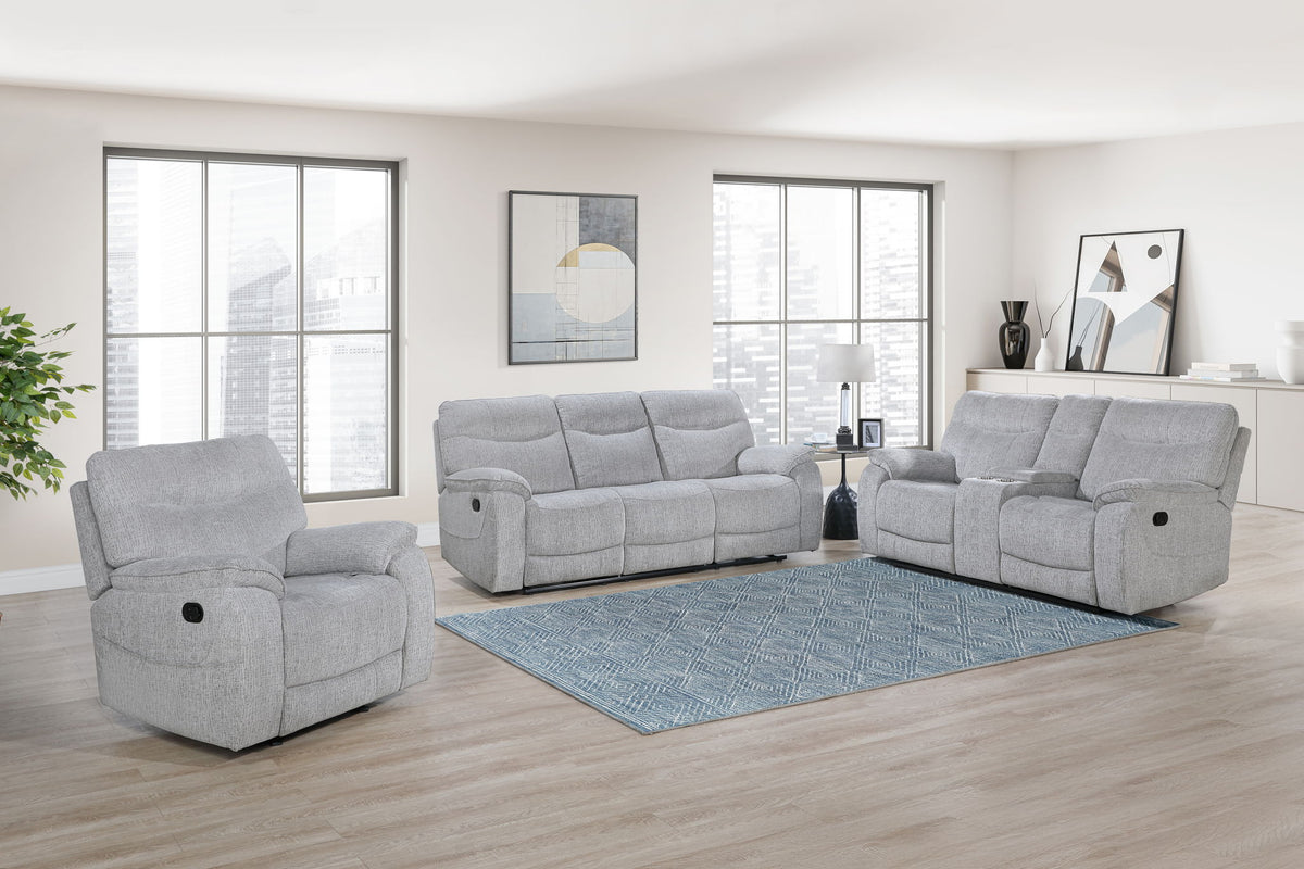 Chablis - Reclining Console Loveseat - Mist Gray