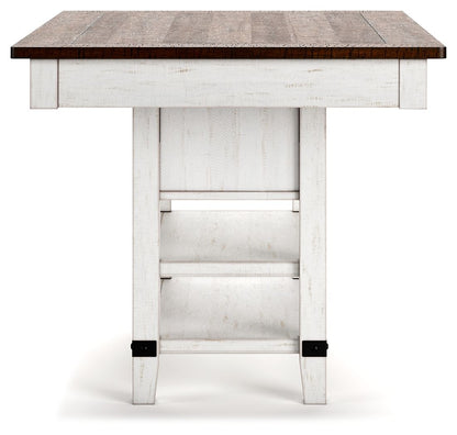 Valebeck - Rect Dining Room Counter Table With Wine Rack - White / Brown