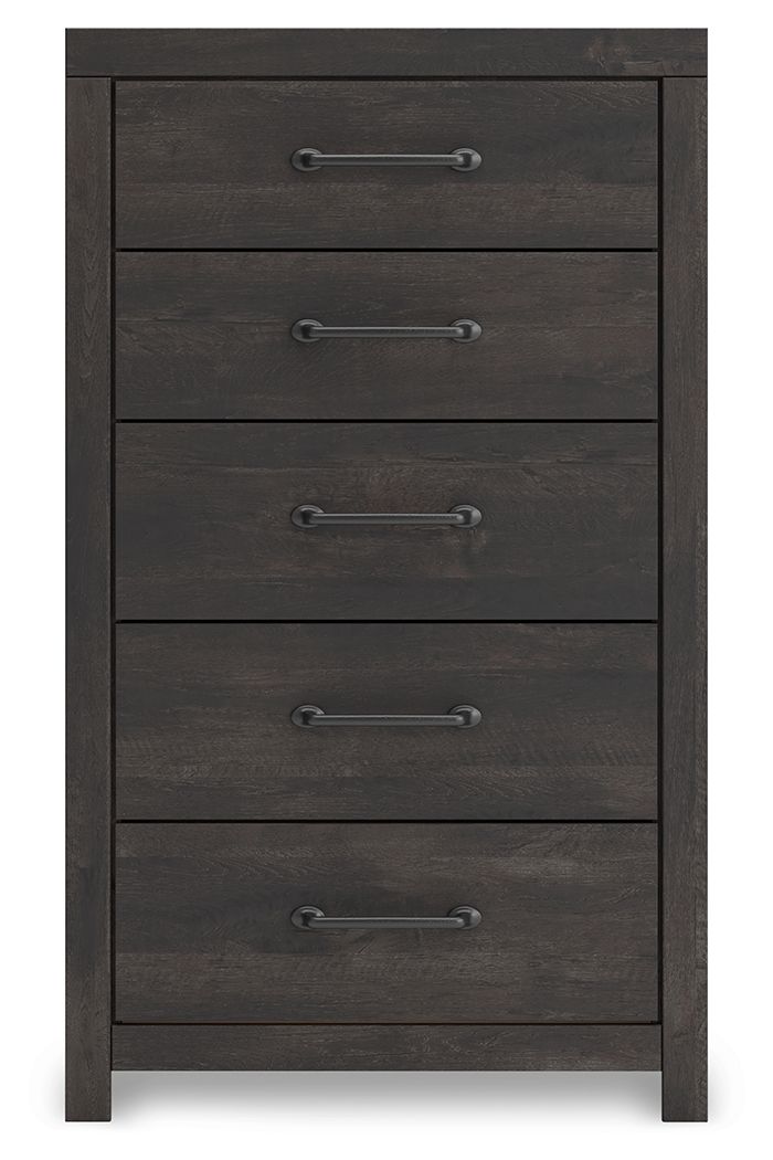 Hollivern - 4 Pc. - Twin Panel Storage Bed, Dresser, Mirror And Chest - Dark Gray