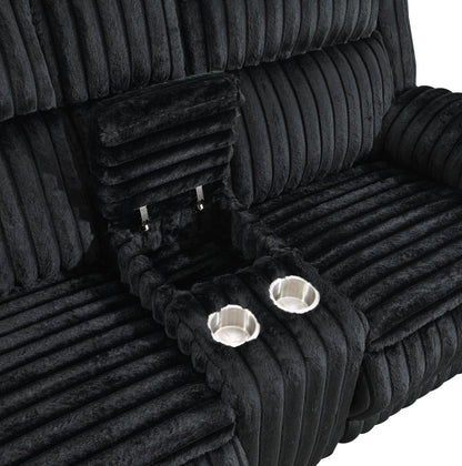 U112 - Corduroy Motion Loveseat - Black
